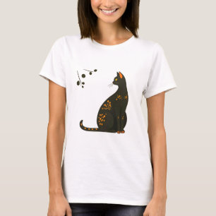 Minimalist Illustration of a Black Cat with Orange T-Shirt