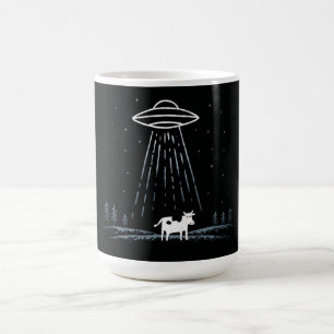Minimalist Illustration of a UFO abducting a cow Coffee Mug
