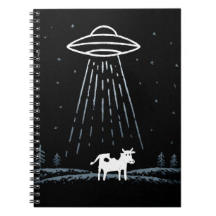 Minimalist Illustration of a UFO abducting a cow Notebook