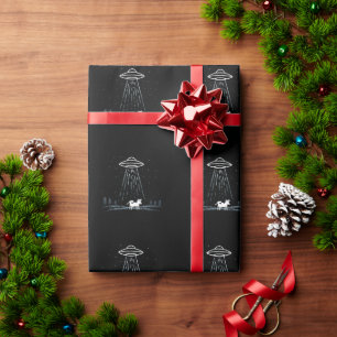Minimalist Illustration of a UFO abducting a cow Wrapping Paper
