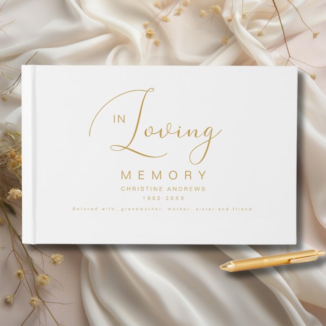 Minimalist In Loving Memory Funeral Guest Book (Minimalist In Loving Memory Funeral White Guest Book, scripted font, elegant, simple.)