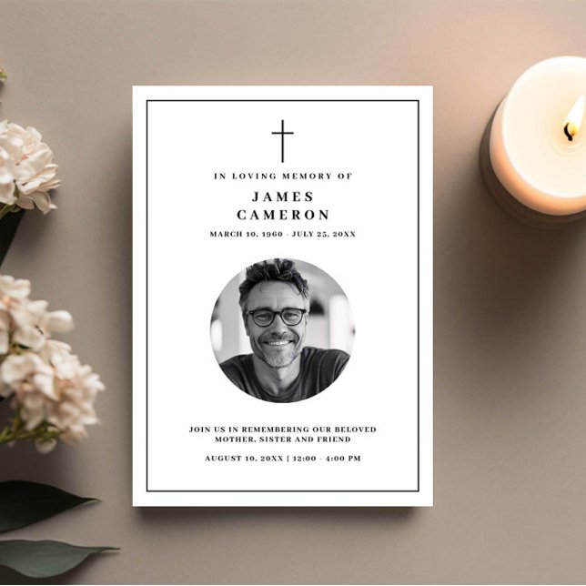 Minimalist In loving memory Funeral Photo Invitation (Creator Uploaded)