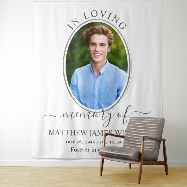 Minimalist In Loving Memory Memorial Funeral Photo Tapestry (In Situ)