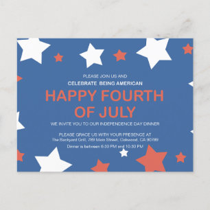 Minimalist Independence Day 4th of July Invitation Postcard