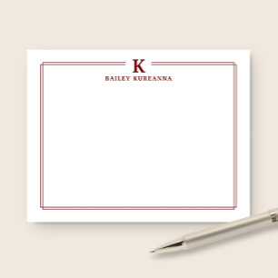 Minimalist Initial Dark Red Two Border Stationery Card