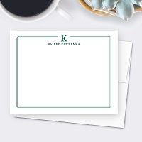 Minimalist Initial Hunter Green Border Stationery