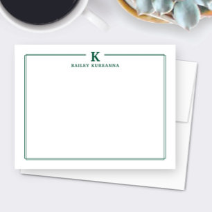 Minimalist Initial Hunter Green Border Stationery Card