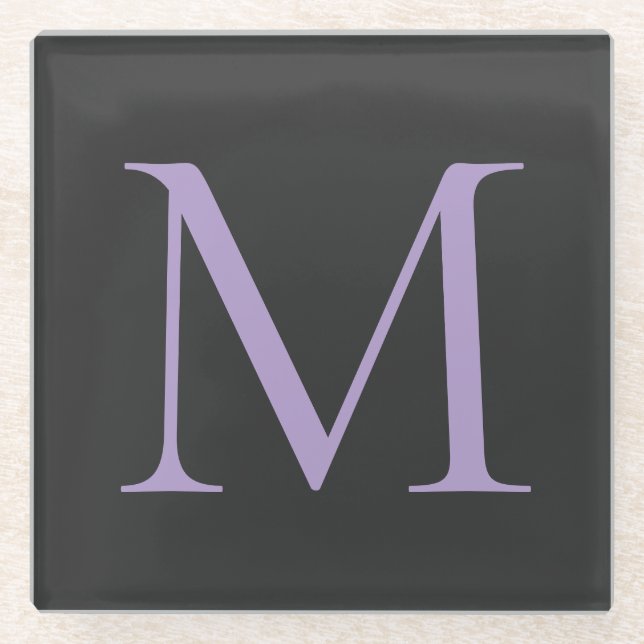 Minimalist Initial Letter Monogram Modern Glass Coaster (Front)