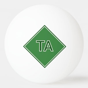 Minimalist Initials in Green on Green Ping Pong Ball