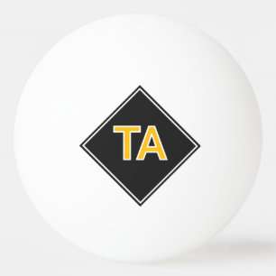 Minimalist Initials in Yellow on Black Ping Pong Ball