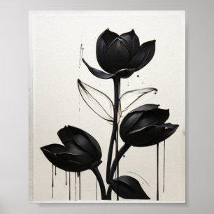 Minimalist Ink Flower Abstract Floral Art in Black Poster
