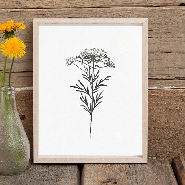 Minimalist Ink Flower Drawing In Black Poster (Creator Uploaded)