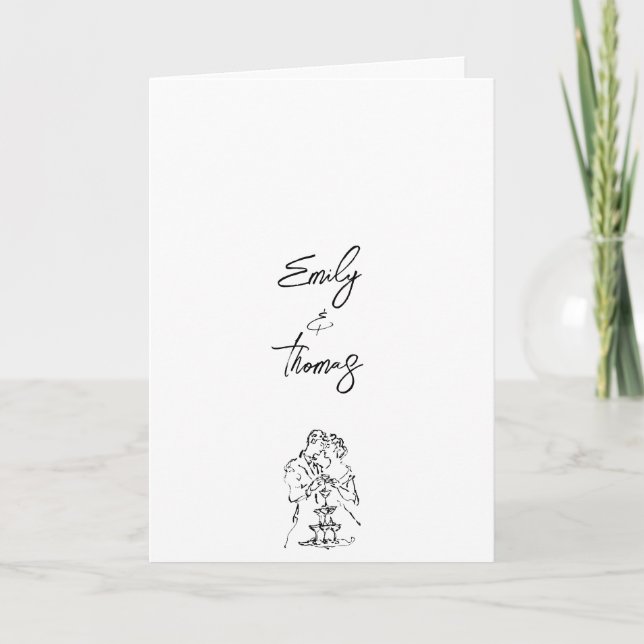 Minimalist Ink Hand Drawn Illustration Wedding  Program (Front)