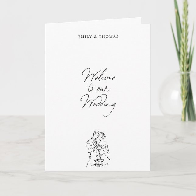 Minimalist Ink Hand Drawn Illustration Wedding  Program (Front)