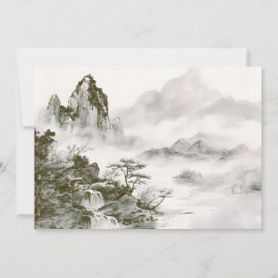 Minimalist Ink Misty Zen Mountain Landscape Announcement