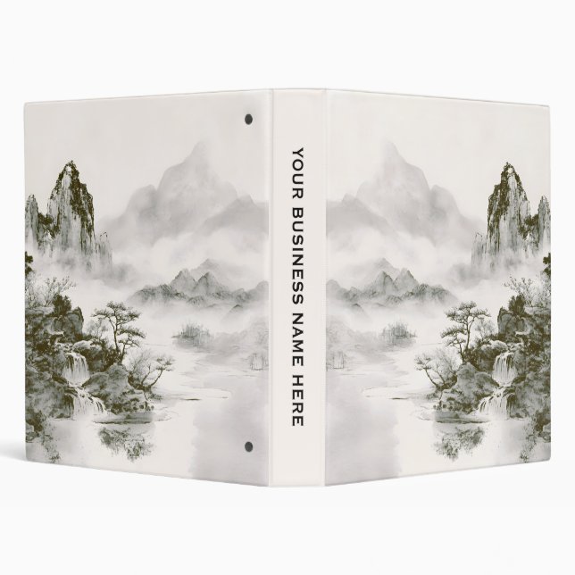 Minimalist Ink Misty Zen Mountain Landscape Binder (Background)