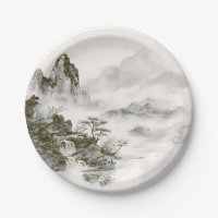 Minimalist Ink Misty Zen Mountain Landscape