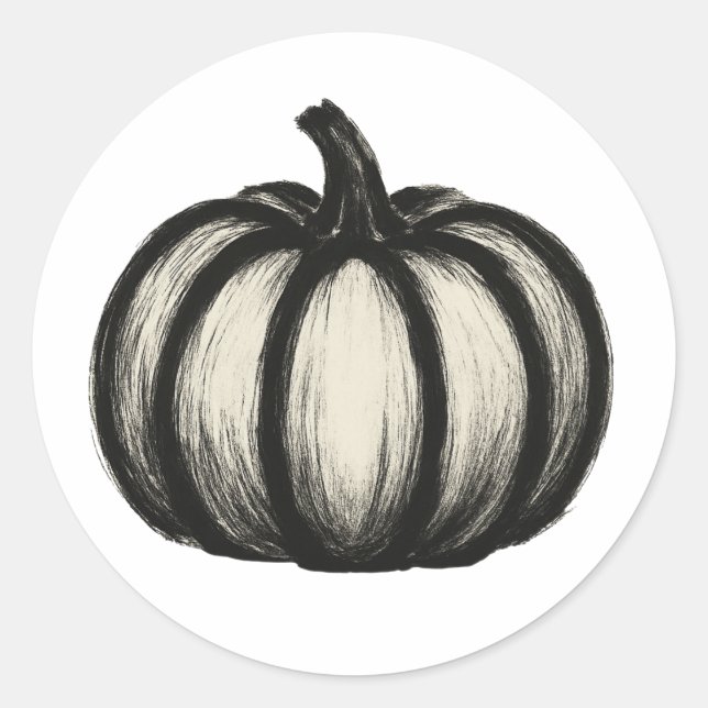 Minimalist Ink Pumpkin – Autumn Harvest Art on Classic Round Sticker (Front)
