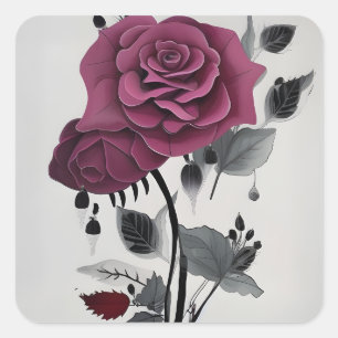 Minimalist Ink Rose Abstract Floral Design Square Sticker