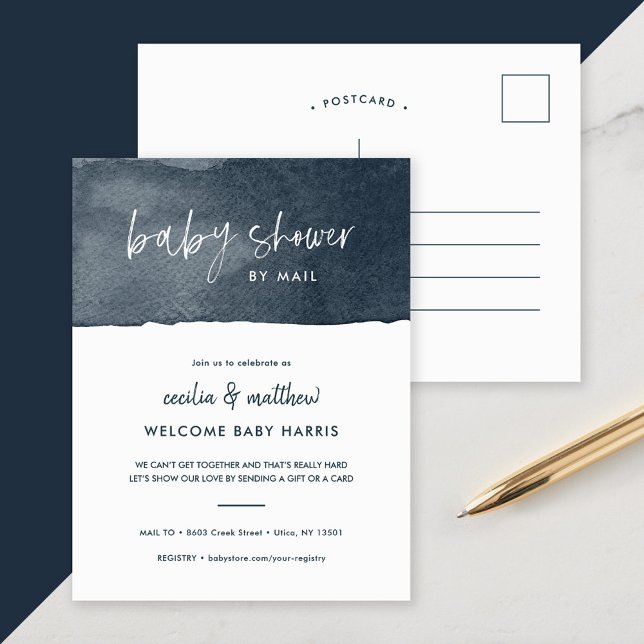 Minimalist Ink Wash Baby Shower by Mail Holiday Postcard (Creator Uploaded)