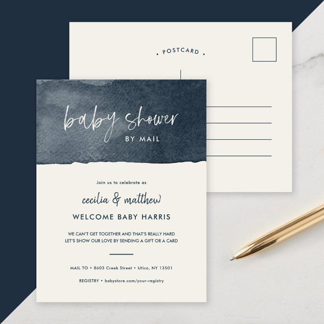 Minimalist Ink Wash Baby Shower by Mail Holiday Postcard (Creator Uploaded)