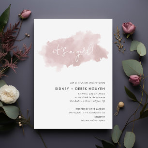 Minimalist Ink Wash It's a Girl Baby Shower Invita Invitation