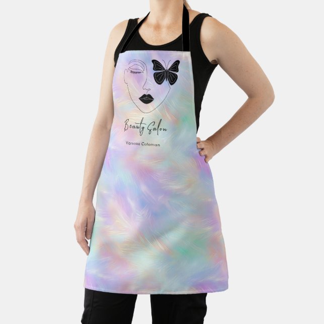 Minimalist Iridescent Opal Beauty Salon Branding Apron (Insitu)