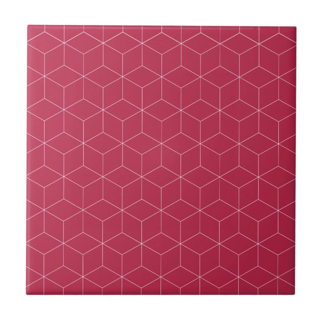 Minimalist Isometric Magenta Pattern Ceramic Tile (Front)