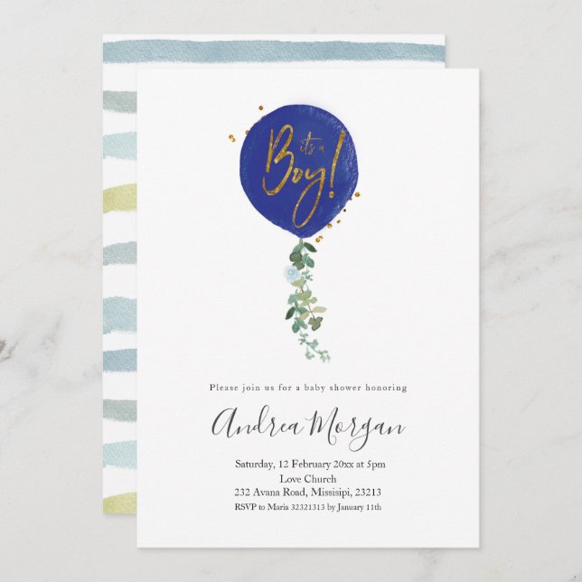 Minimalist It's a boy Ballon baby shower Invitation (Front/Back)