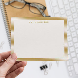 Minimalist Ivory and Gold Stripes Monogram Card