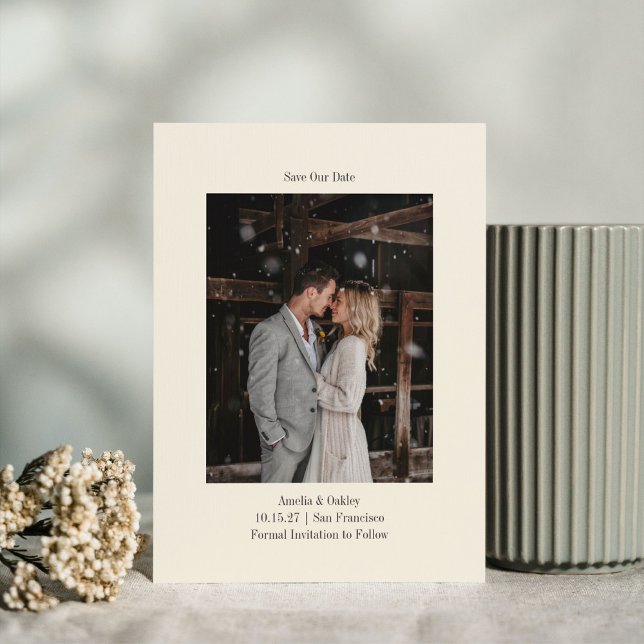 Minimalist Ivory Ecru Elegant Wedding Custom Photo Save The Date (Creator Uploaded)