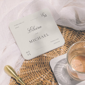 Minimalist Ivory Editorial Wedding Square Paper Coaster