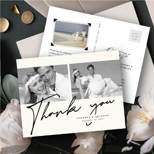Minimalist Ivory Frame 2 Photo Wedding Thank You Postcard