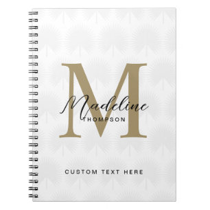 Minimalist Ivory Gold Anahaw Leaf Script Monogram Notebook