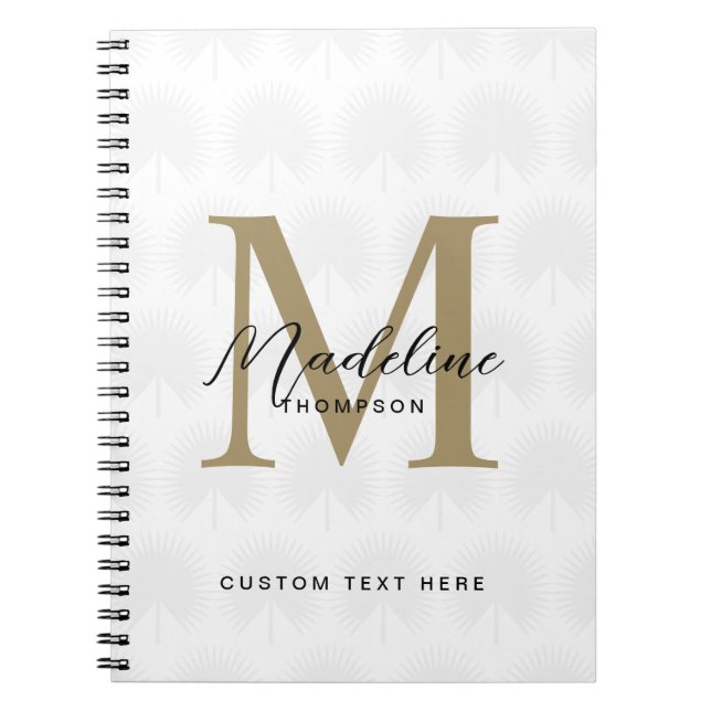 Minimalist Ivory Gold Anahaw Leaf Script Monogram Notebook (Front)