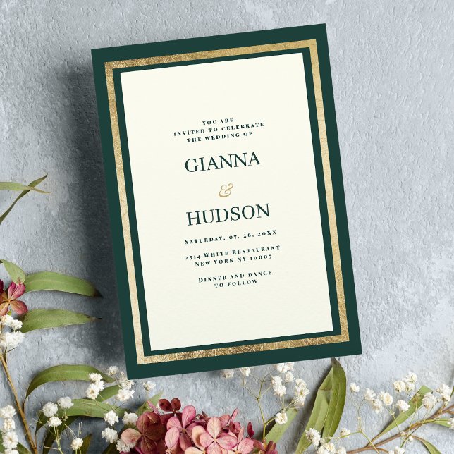 Minimalist ivory gold forest green glam wedding invitation (Minimalist ivory gold forest green glam wedding)