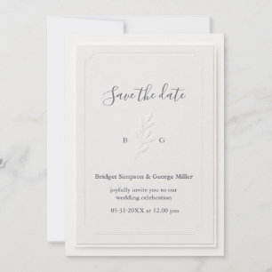 Minimalist Ivory Leaf Branch monogram Wedding Invitation
