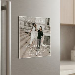 Minimalist Ivory Photo Save the Date Wedding Magnetic Invitation