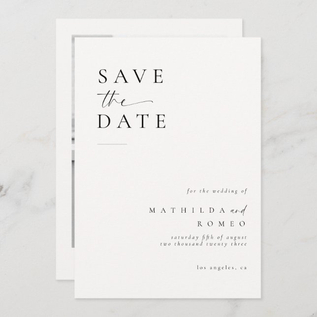 Minimalist Ivory Photo Wedding Save the date Invitation (Front/Back)