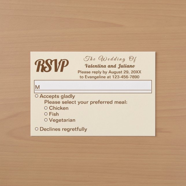 Minimalist Ivory with Brown Text Wedding RSVP Card (Ivory with brown text wedding RSVP)