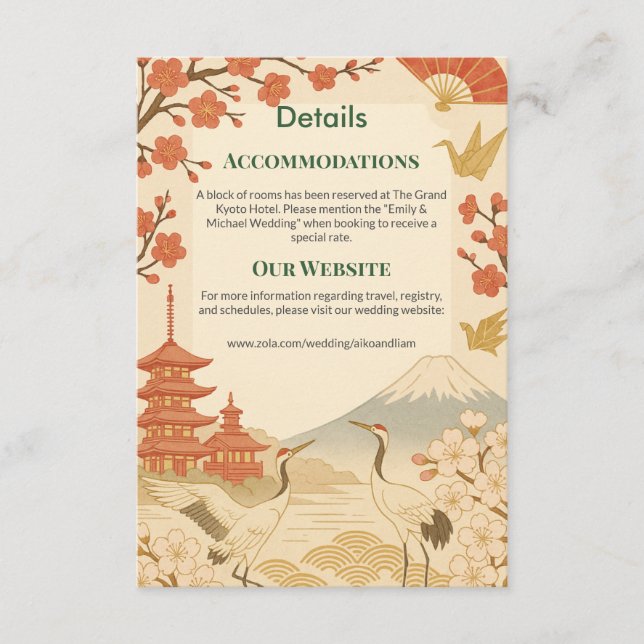 Minimalist Japanese Cherry Blossom Details Card (Front)
