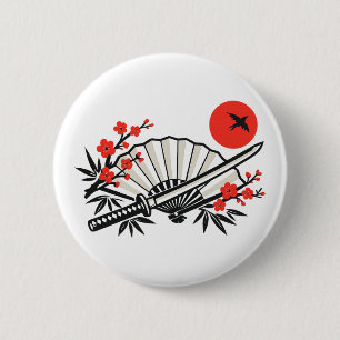Minimalist Japanese Folding Fan Red Sun Aesthetic 2 Inch Round Button