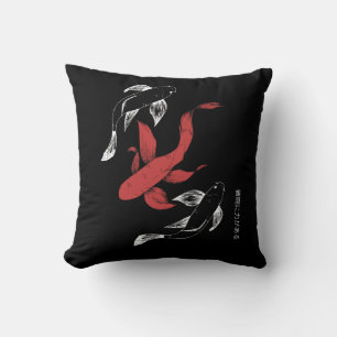 Minimalist Japanese Koi Fish Hand-Drawn Style Throw Pillow