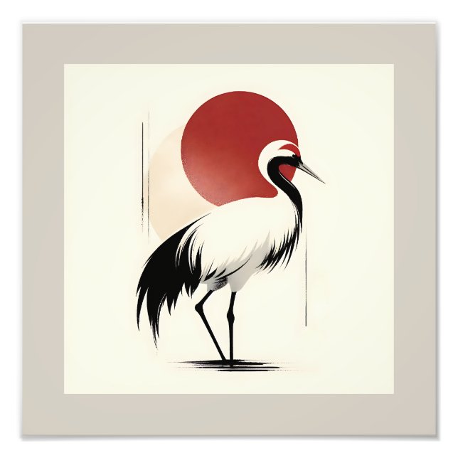 Minimalist Japanese Red-Crowned Crane Wall Art (Front)