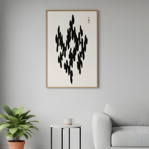 Minimalist Japanese Woodblock Black & White Art Poster