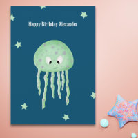 Minimalist Jellyfish Personalized Blue Birthday