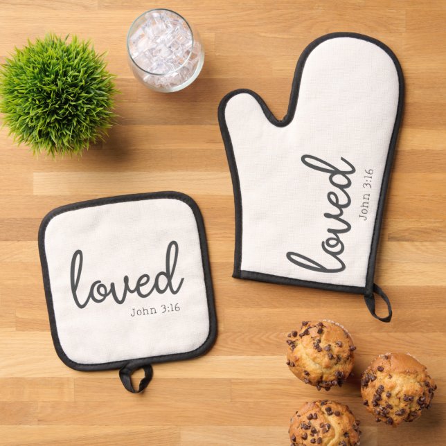Minimalist John 3:16 love Oven Mitt & Pot Holder Set (Top Down)