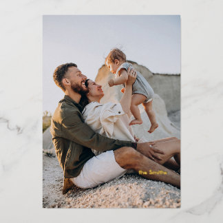 Minimalist Joyful 1 Photo Real Foil Holiday Card