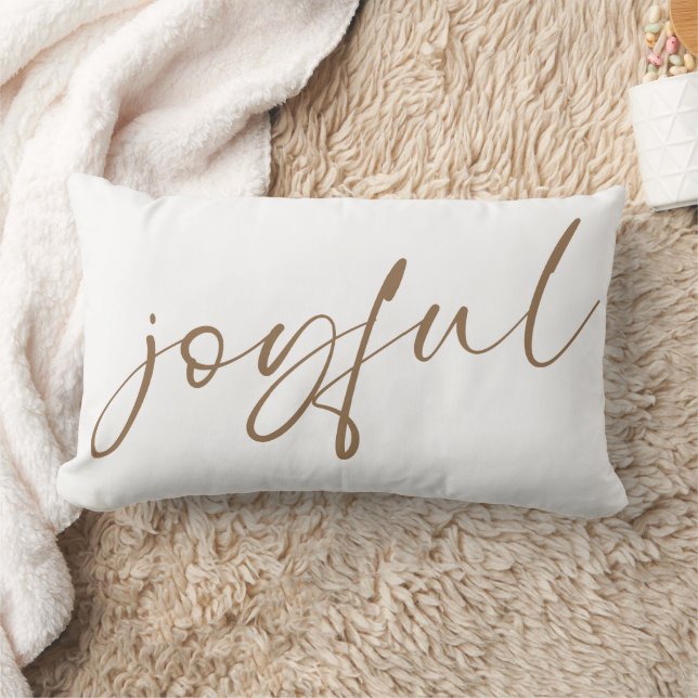 Minimalist Joyful Modern Gold Calligraphy Lumbar Pillow (Blanket)