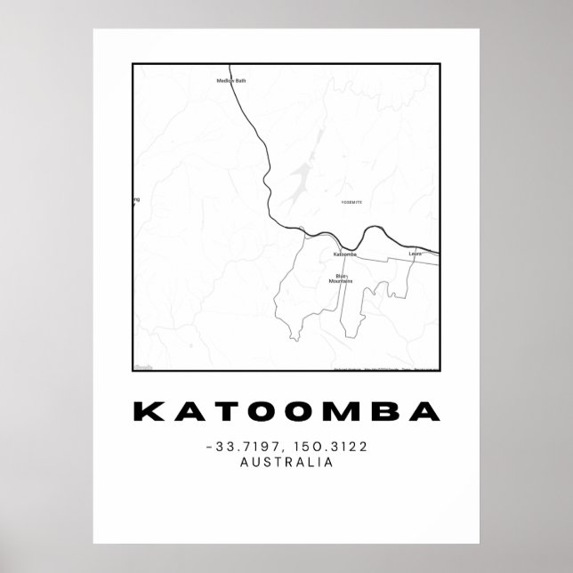 Minimalist Katoomba Map with Coordinates | Poster (Front)